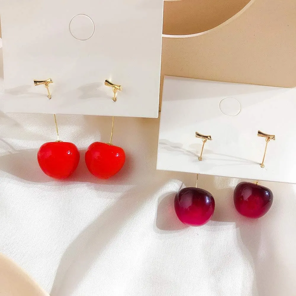 3D Red Cherry Drop Earrings Cute Fruit Gold Dangle Earrings Charm Jewelry Gift Earrings for Women