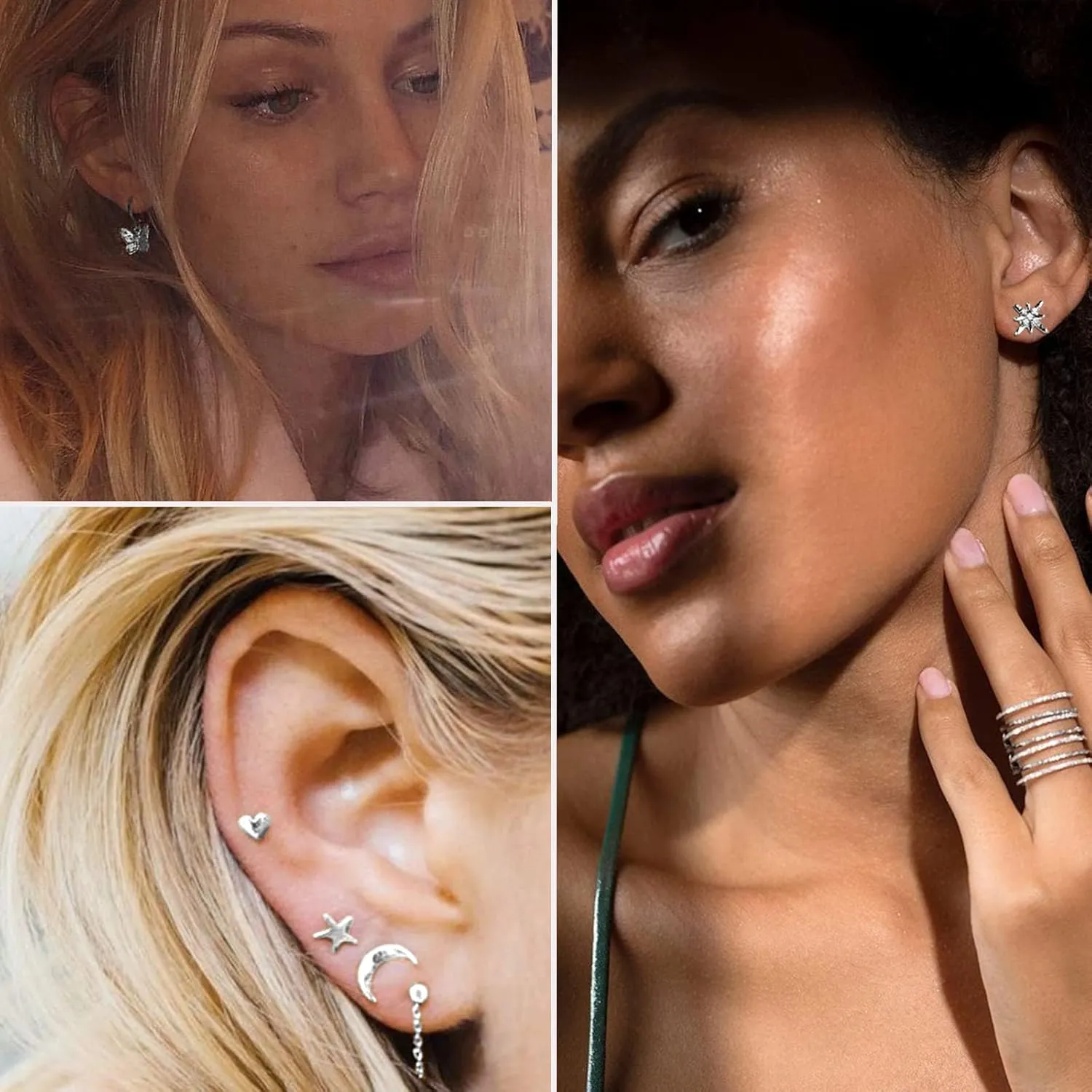 68 Pairs Gold Stud Earrings for Women Multipack, Hypoallergenic Assorted Earring Set Multiple Piercings, Cubic Zirconia Pearl Butterfly Stud Hoop Earring Pack