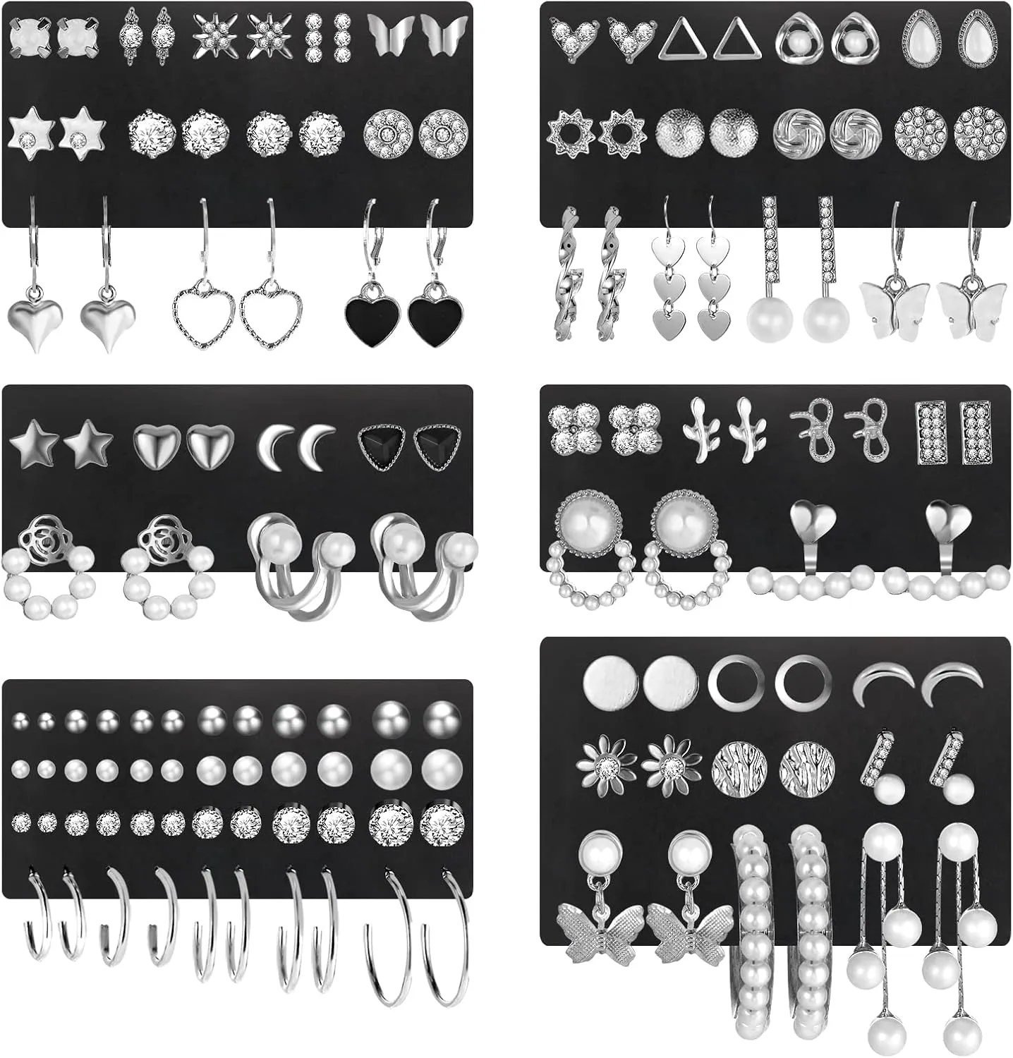 68 Pairs Gold Stud Earrings for Women Multipack, Hypoallergenic Assorted Earring Set Multiple Piercings, Cubic Zirconia Pearl Butterfly Stud Hoop Earring Pack