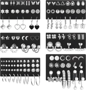68 Pairs Gold Stud Earrings for Women Multipack, Hypoallergenic Assorted Earring Set Multiple Piercings, Cubic Zirconia Pearl Butterfly Stud Hoop Earring Pack