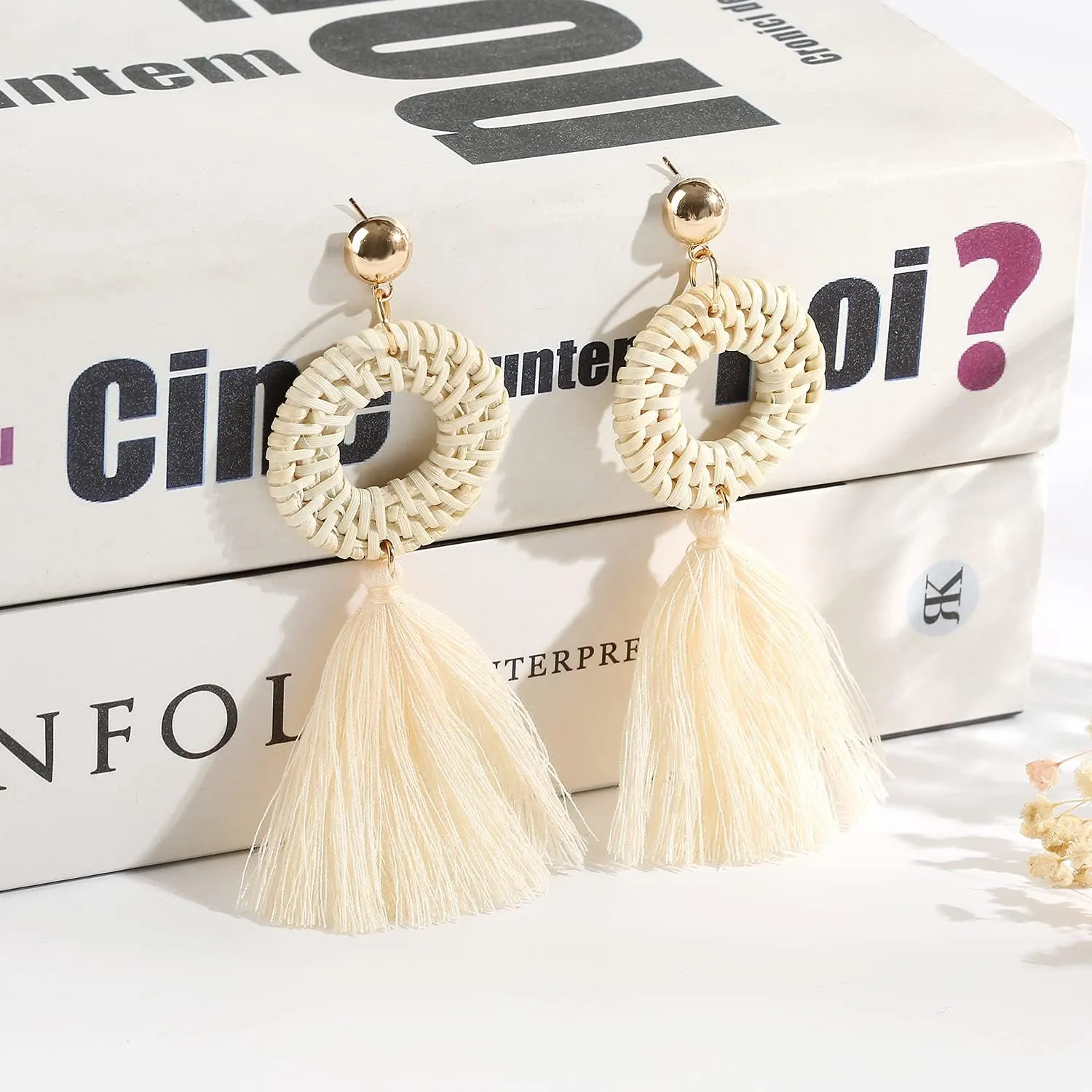 Baoqin Rattan Tassels Earrings For Women  Boho Wicker Woven Handmade Earrings for Women Girls