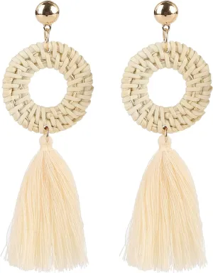 Baoqin Rattan Tassels Earrings For Women  Boho Wicker Woven Handmade Earrings for Women Girls