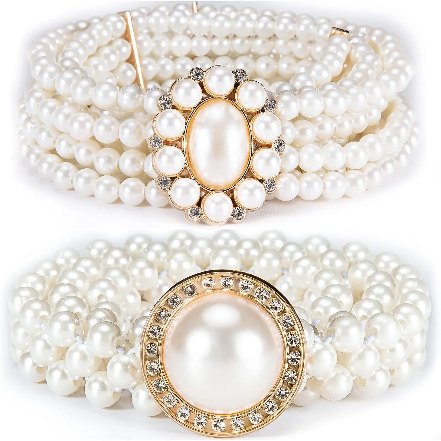 Barry.Wang 2pcs Pearl Belts Gift for Women Wedding Sash Belt for Dress Crystal Rhinestone Off White Waist Chain 95cm