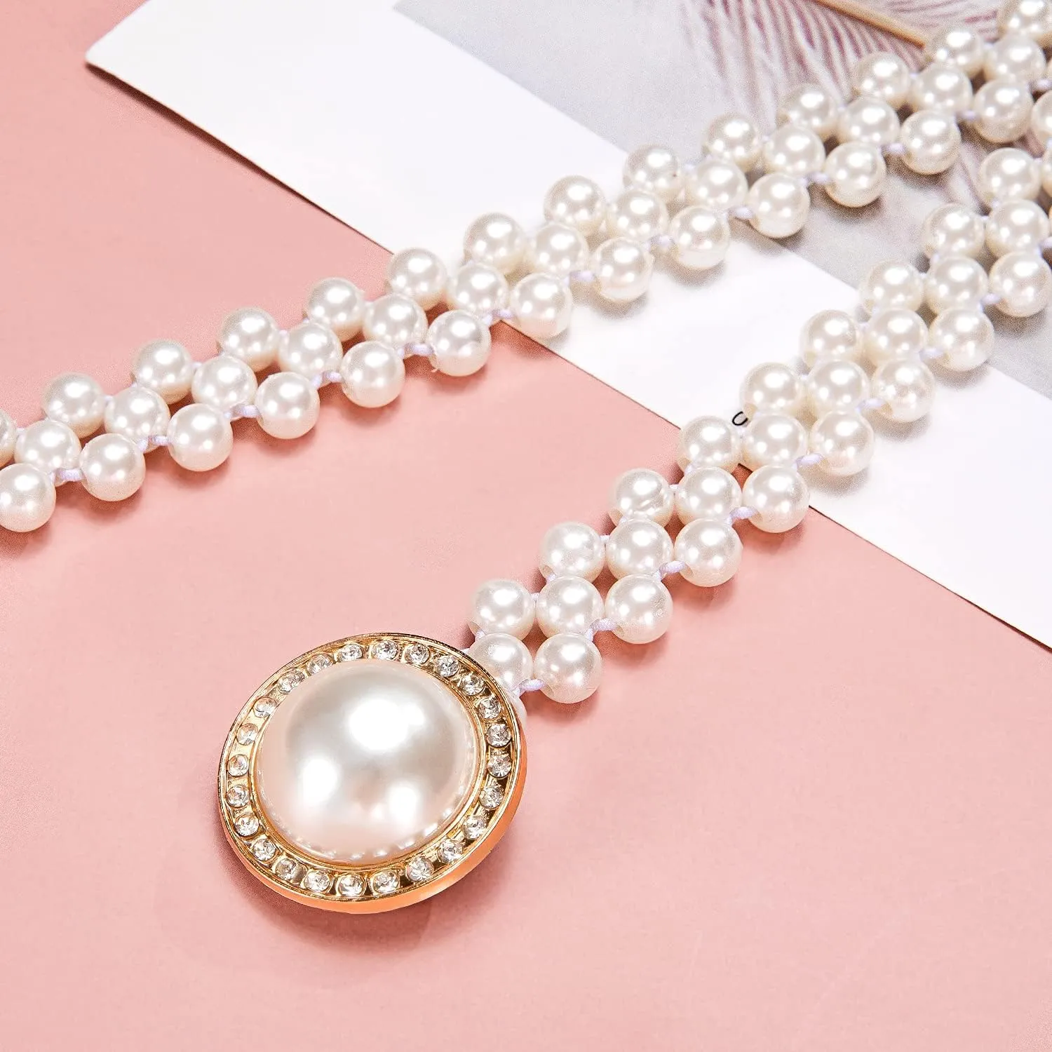 Barry.Wang 2pcs Pearl Belts Gift for Women Wedding Sash Belt for Dress Crystal Rhinestone Off White Waist Chain 95cm