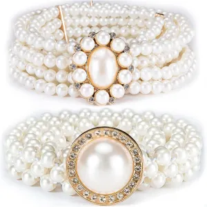 Barry.Wang 2pcs Pearl Belts Gift for Women Wedding Sash Belt for Dress Crystal Rhinestone Off White Waist Chain 95cm