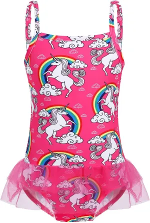 COTRIO Girls Swimsuit Mermaid Bathing Suit Toddler Kids Rainbow Unicorn Swimwear One-Piece Tankini Swimming Suits