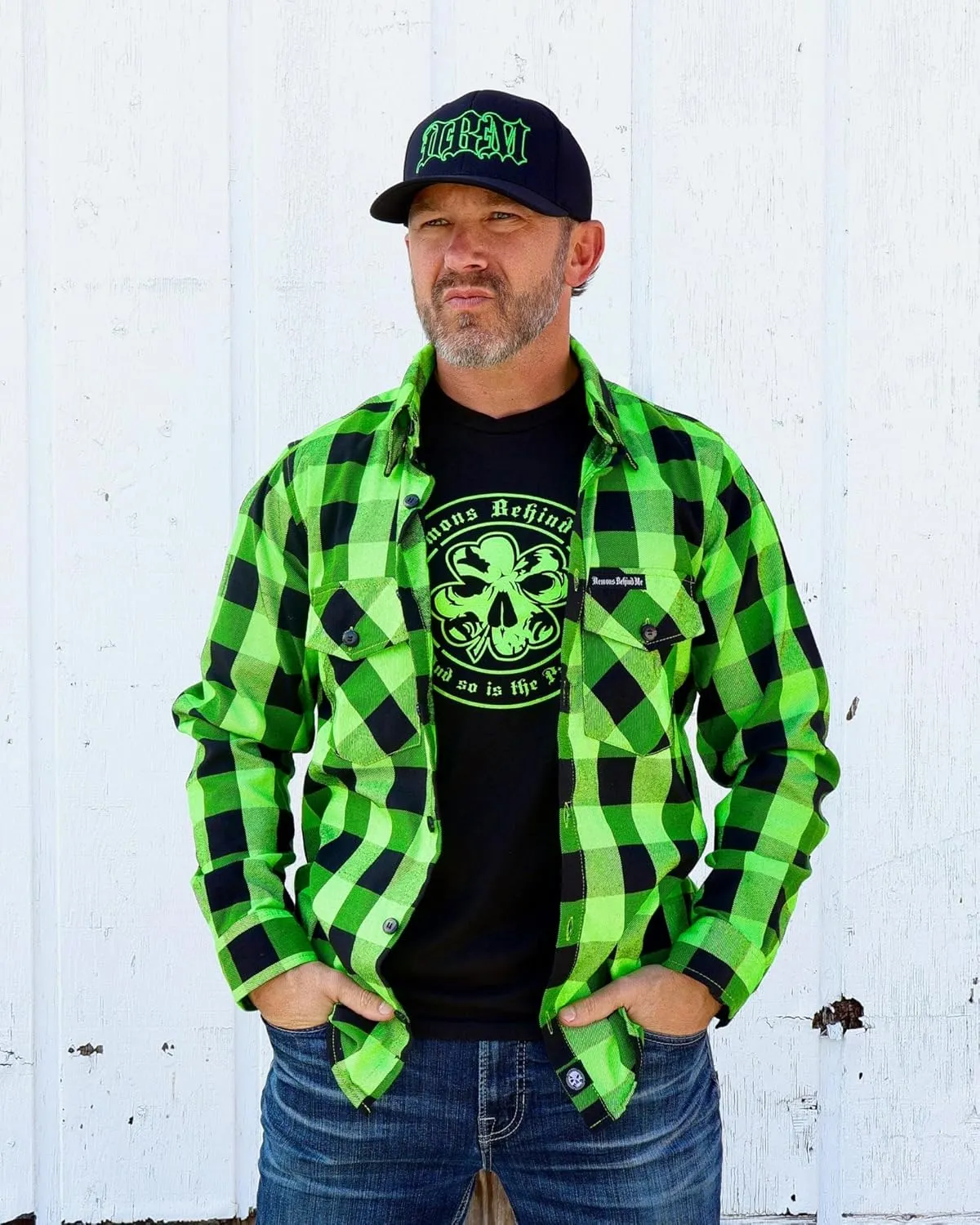 Demons Behind Me The Incredible H Green & Black Flannel (Hidden Snap Collars)