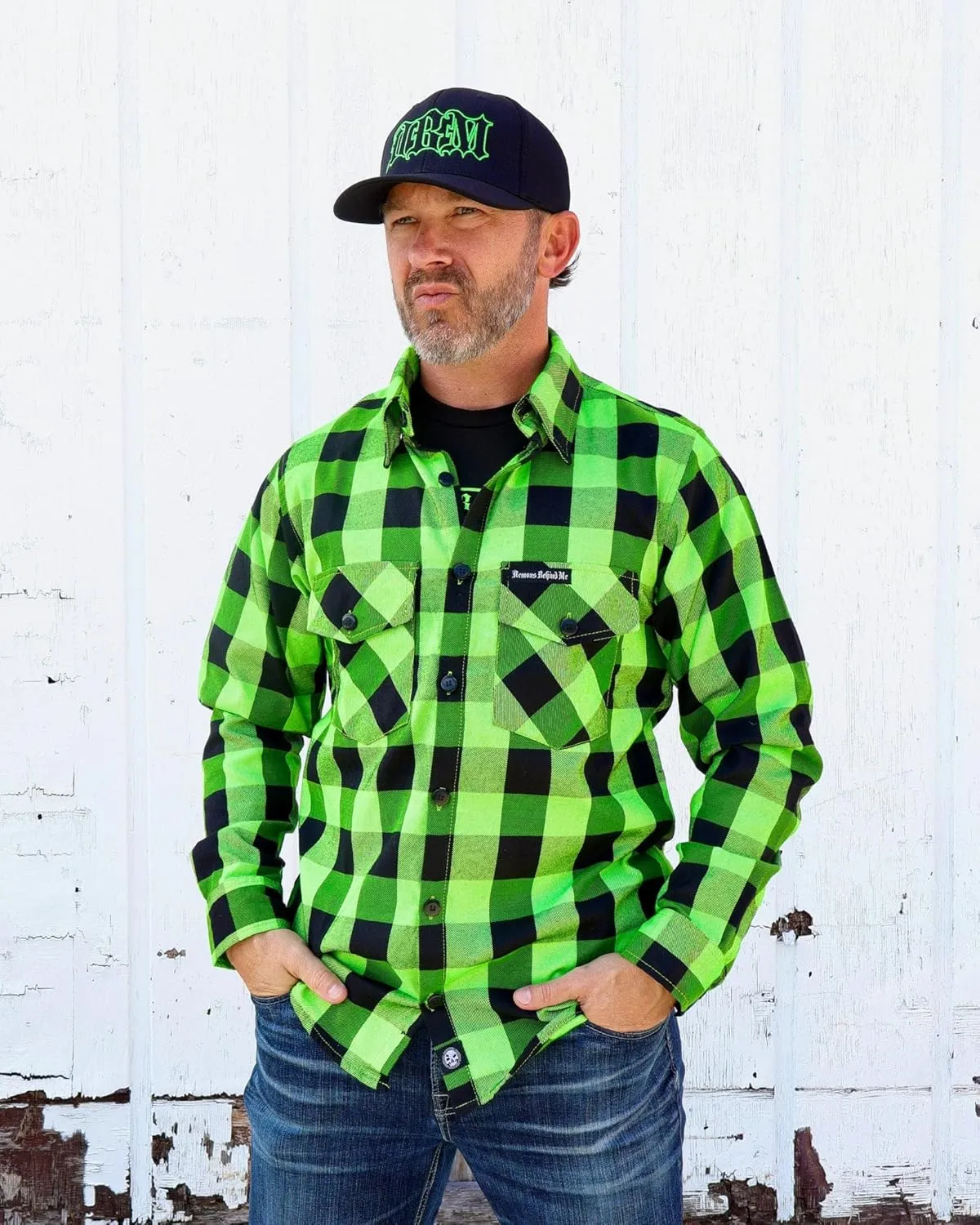 Demons Behind Me The Incredible H Green & Black Flannel (Hidden Snap Collars)
