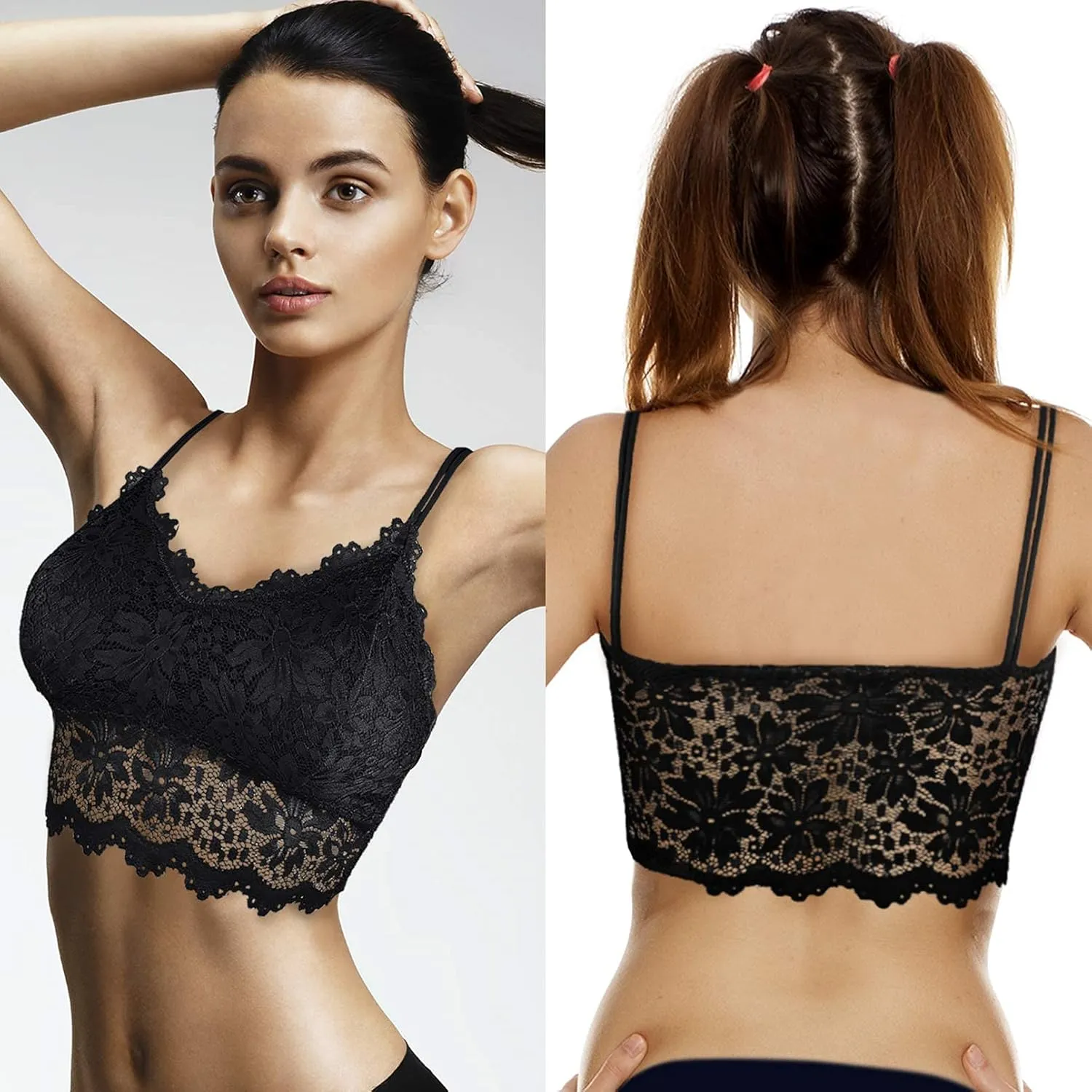 Duufin 5 Pcs Lace Bralettes for Women Bralette Padded Lace Bandeau Bra