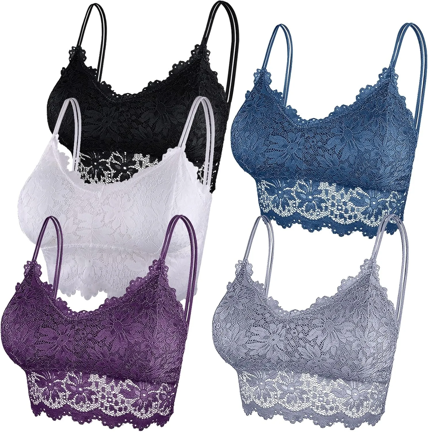 Duufin 5 Pcs Lace Bralettes for Women Bralette Padded Lace Bandeau Bra