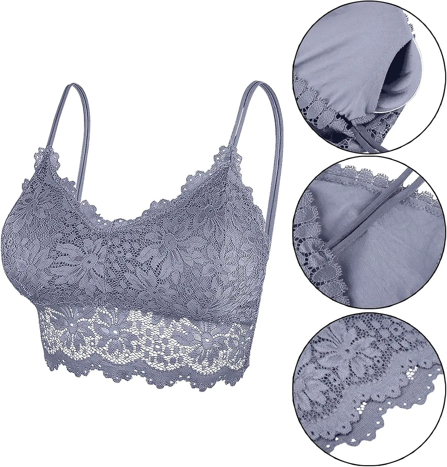 Duufin 5 Pcs Lace Bralettes for Women Bralette Padded Lace Bandeau Bra