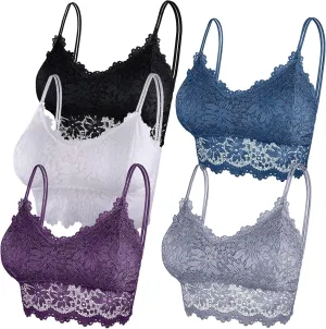 Duufin 5 Pcs Lace Bralettes for Women Bralette Padded Lace Bandeau Bra