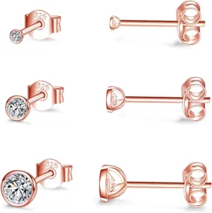 EPIRORA Sterling Silver Stud Earrings for Women Men- 3 Pairs of Tiny Round Cubic Zirconia Earrings CZ Small Cartilage Tragus Earrings(2mm/3mm/4mm)