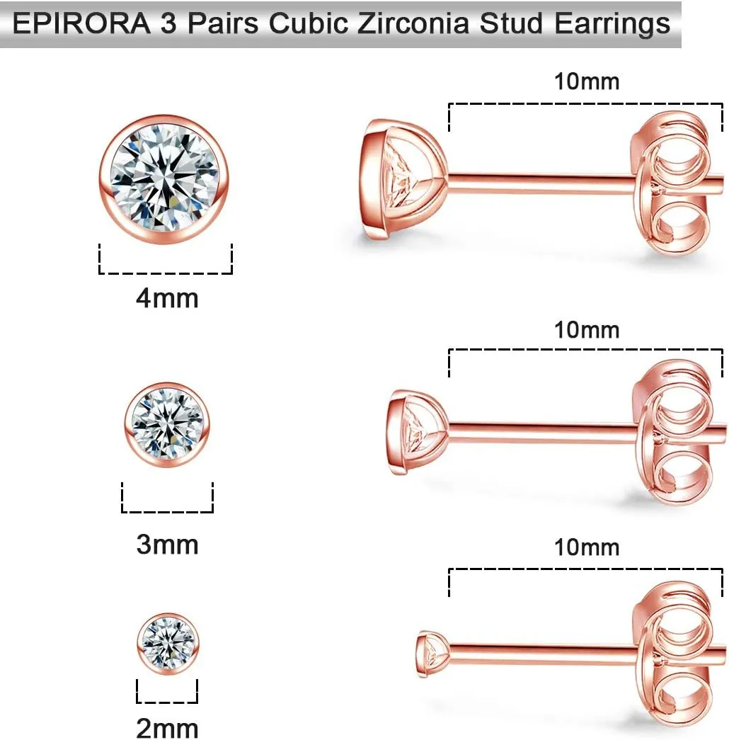 EPIRORA Sterling Silver Stud Earrings for Women Men- 3 Pairs of Tiny Round Cubic Zirconia Earrings CZ Small Cartilage Tragus Earrings(2mm/3mm/4mm)
