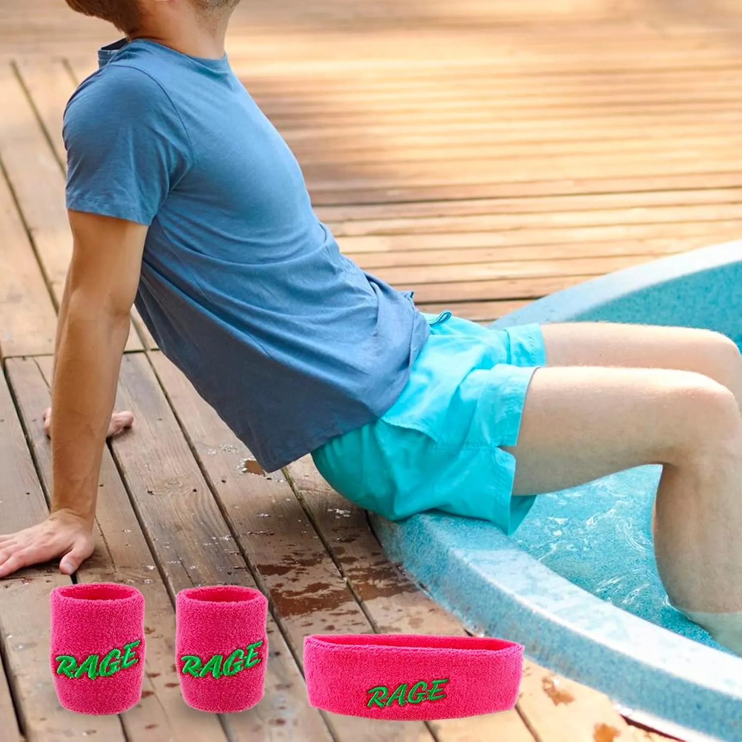 Funny Guy Mugs Party/Rage Unisex Sweatband Set (3-Pack: 1 Headband & 2 Wristbands)