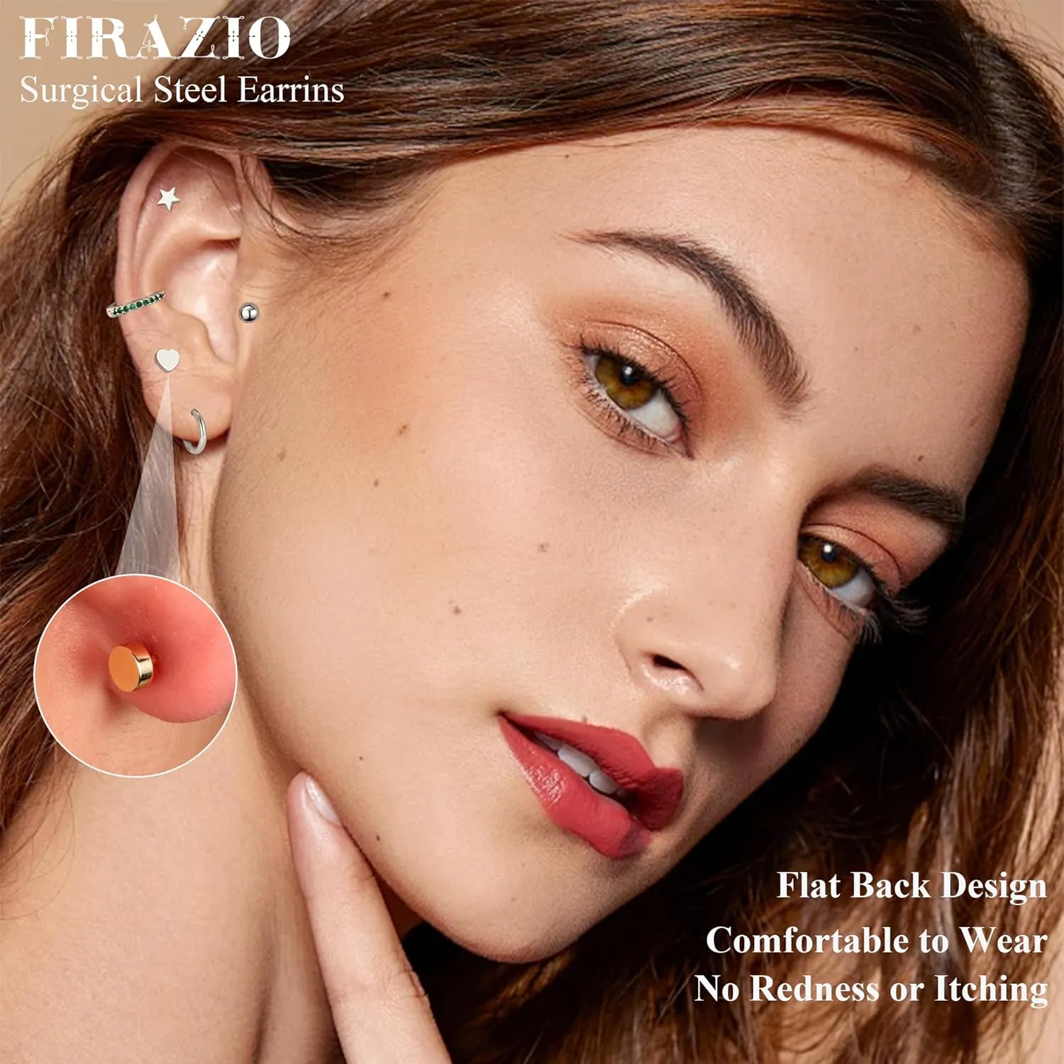 Hypoallergenic Surgical Steel Earrings for Sensitive Ears 14K Gold Flat Back Earrings for Women Men Small Stainless Steel Earrings Flatback Stud Hoop Cartilage Earring Set for Multiple Piercing