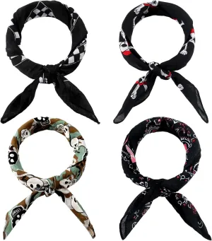 Jetec 4 Pcs Bandana for Men Cotton Squares Headwraps Pirate Skull Scarf Soft Lightweight Neckerchiefs Handkerchief