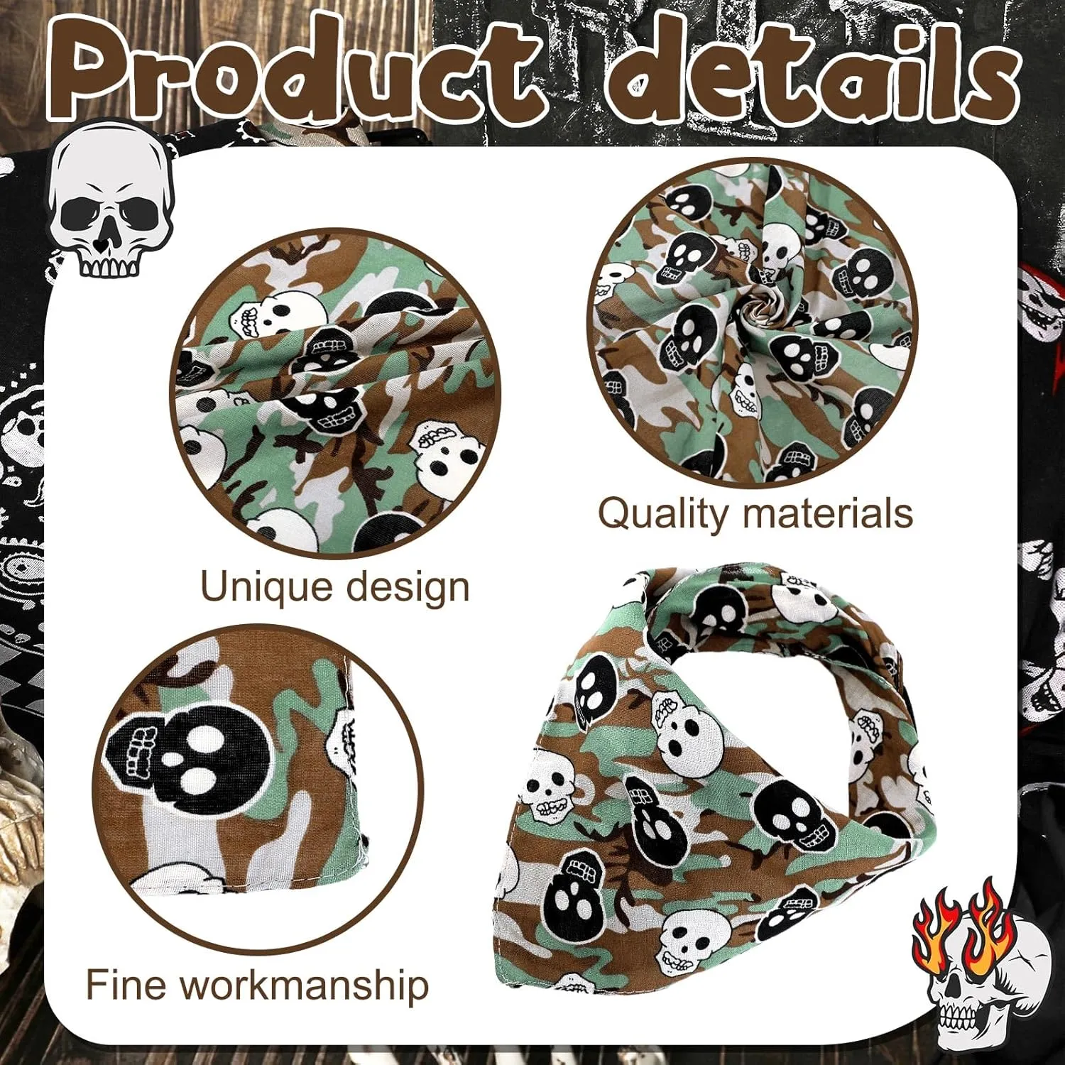 Jetec 4 Pcs Bandana for Men Cotton Squares Headwraps Pirate Skull Scarf Soft Lightweight Neckerchiefs Handkerchief