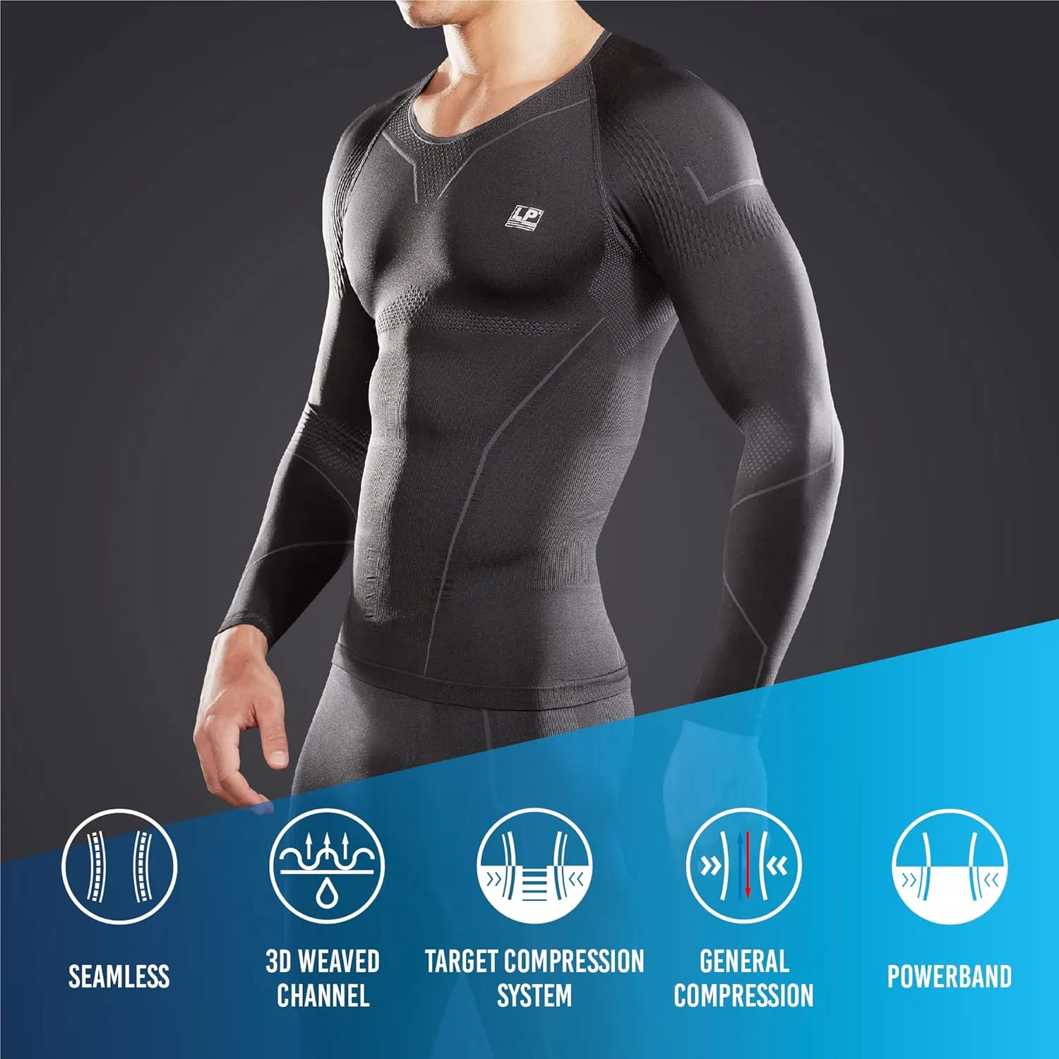 LP SUPPORT ARM2401Z Men's Long Sleeve Compression Shirts for Sports and Workouts - Fast Drying Material (Slate Gray, Size XL)