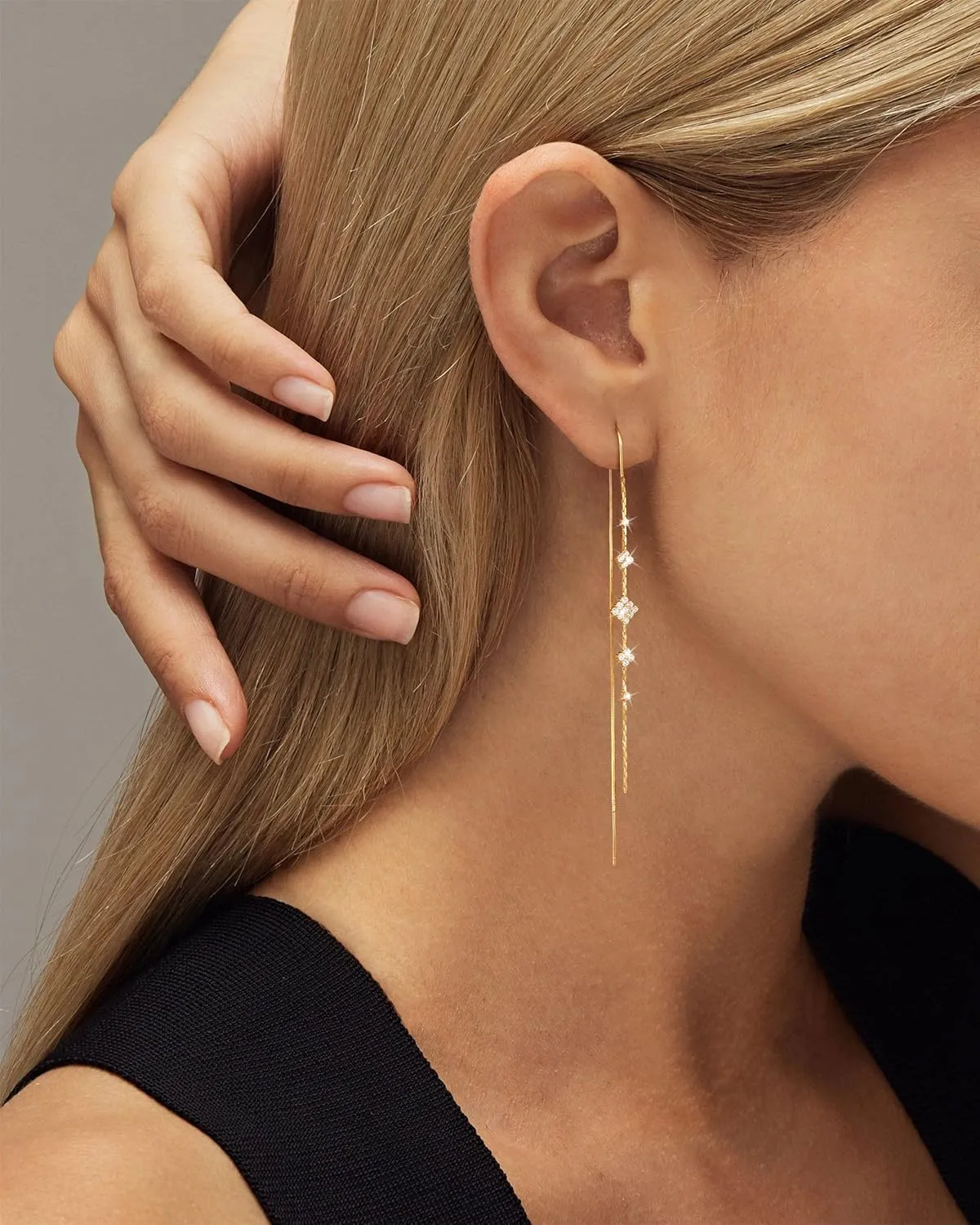 MBW Gold Threader Earrings for Women, 14K Dangle Long Chain Drop Earrings Dangling, Dainty Elegant Dangly Ear Chain with Tassel and Cubic Zirconia for Wedding Hoco Trendy Jewelry Accessories Gifts