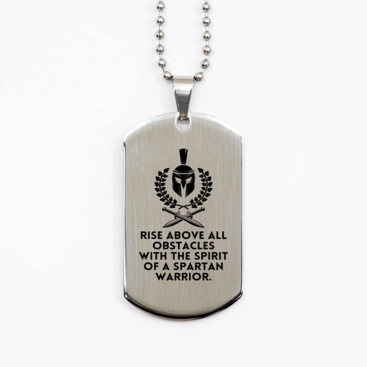 Necklace for The Stylish Man - Rise Above All Obstacles with The Spirit of a Spartan Warrior. - Silver Dog tag from Parents, Wife, Girlfriend