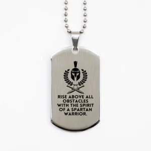 Necklace for The Stylish Man - Rise Above All Obstacles with The Spirit of a Spartan Warrior. - Silver Dog tag from Parents, Wife, Girlfriend