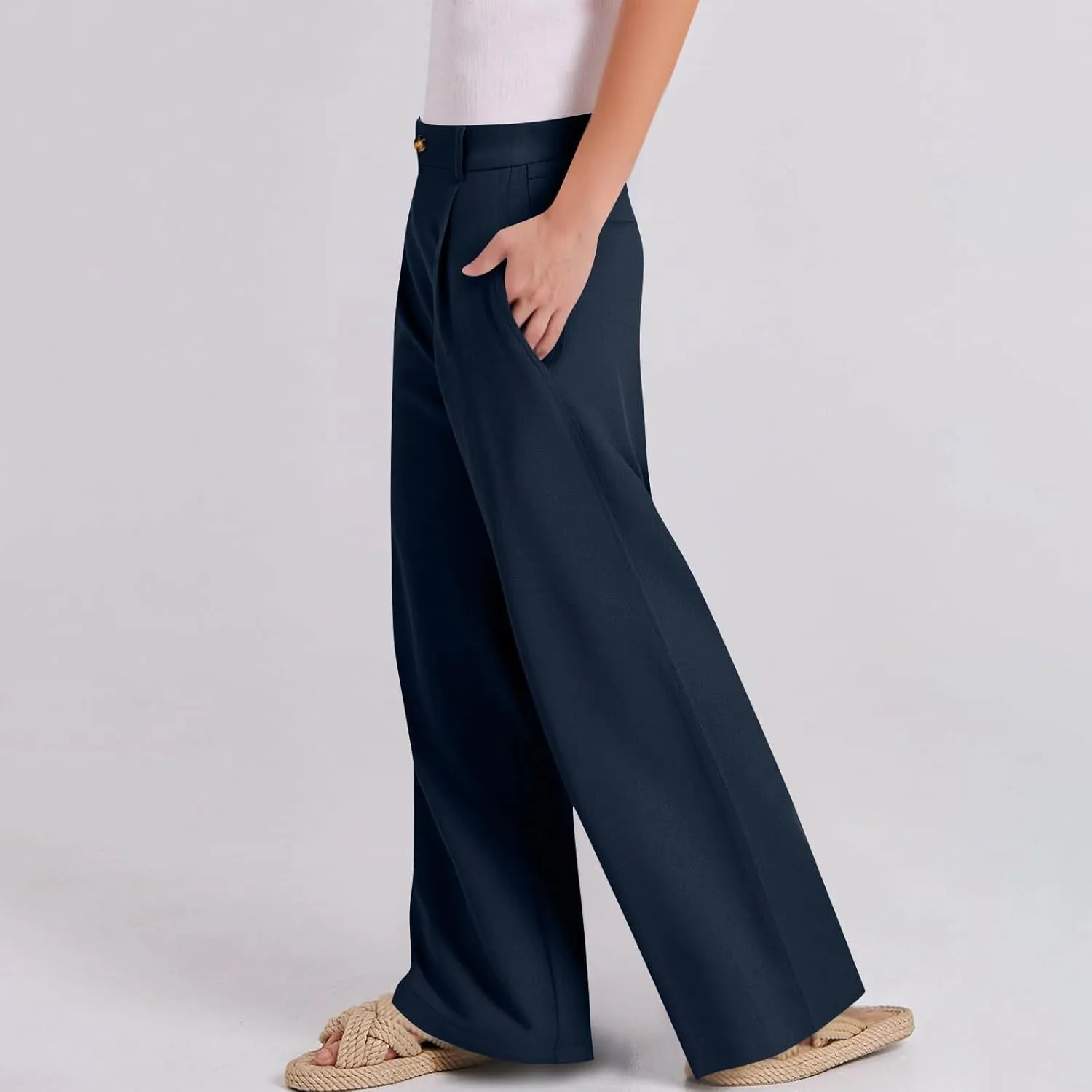 Sinzelimin Womens Suit Pants Fashion Solid Color Button Zip Closure Stretch Comfy Dressy Casual Trouser Office Work Sweatpant