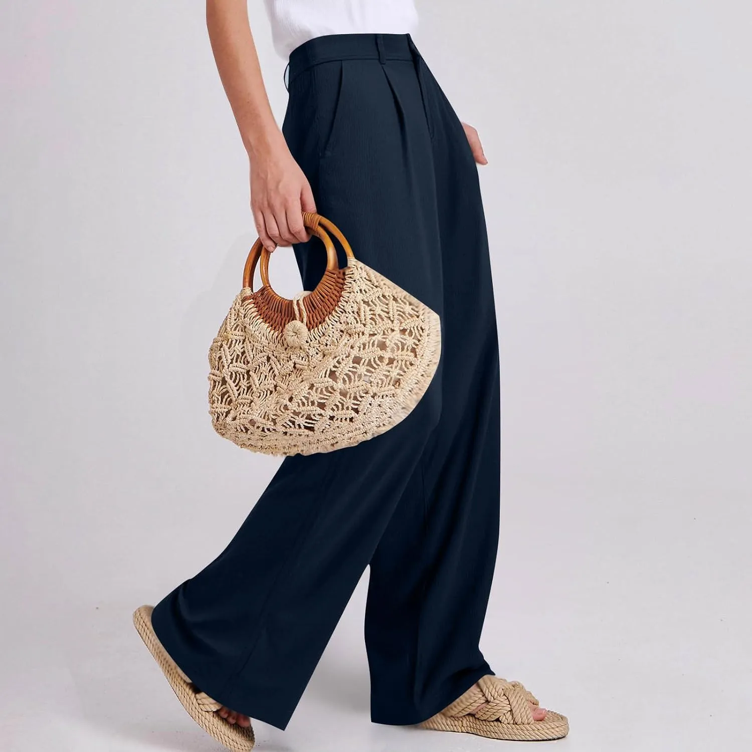 Sinzelimin Womens Suit Pants Fashion Solid Color Button Zip Closure Stretch Comfy Dressy Casual Trouser Office Work Sweatpant