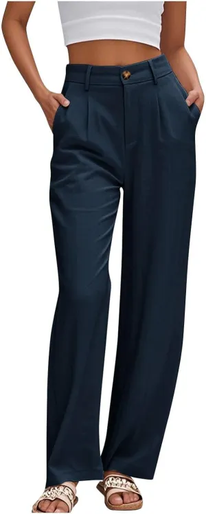 Sinzelimin Womens Suit Pants Fashion Solid Color Button Zip Closure Stretch Comfy Dressy Casual Trouser Office Work Sweatpant