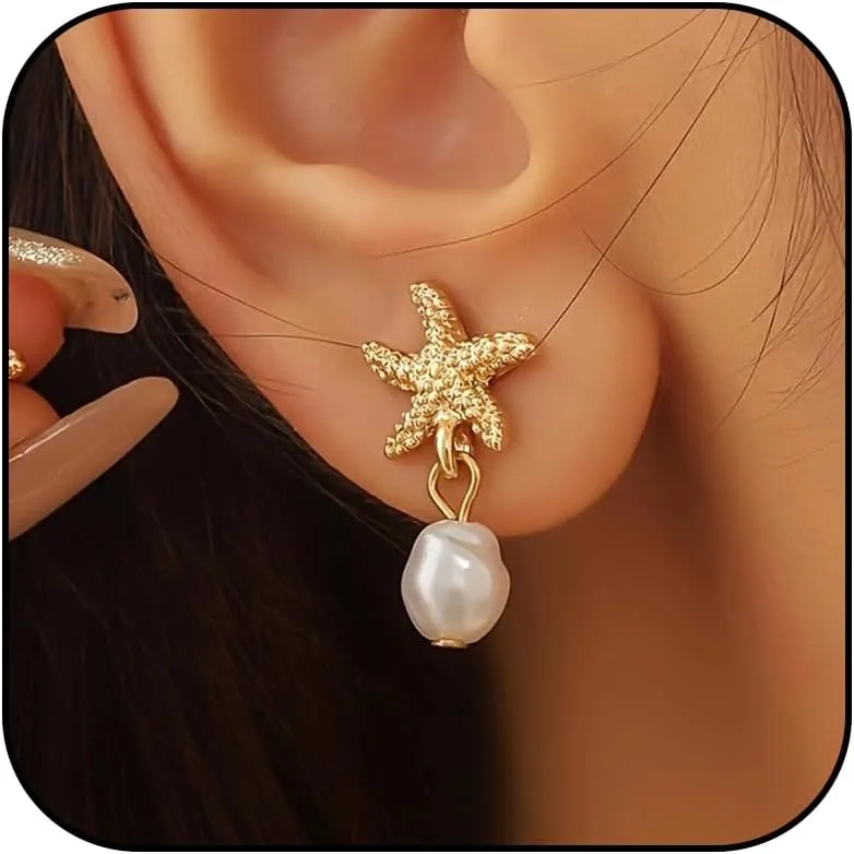 Starfish Shell Earrings Beach Jewelry for Women Lightweight Elegant Pearl Drop SeaShell Beach Earrings with Nautical Charm for Summer Vacations Coastal Accessories