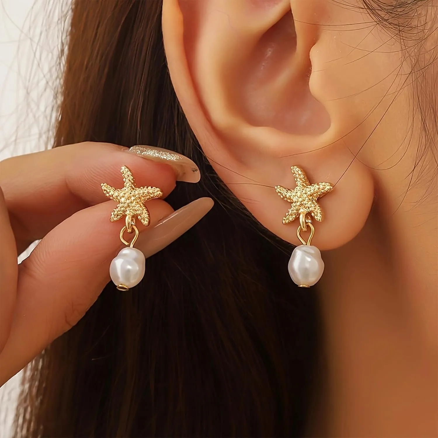 Starfish Shell Earrings Beach Jewelry for Women Lightweight Elegant Pearl Drop SeaShell Beach Earrings with Nautical Charm for Summer Vacations Coastal Accessories