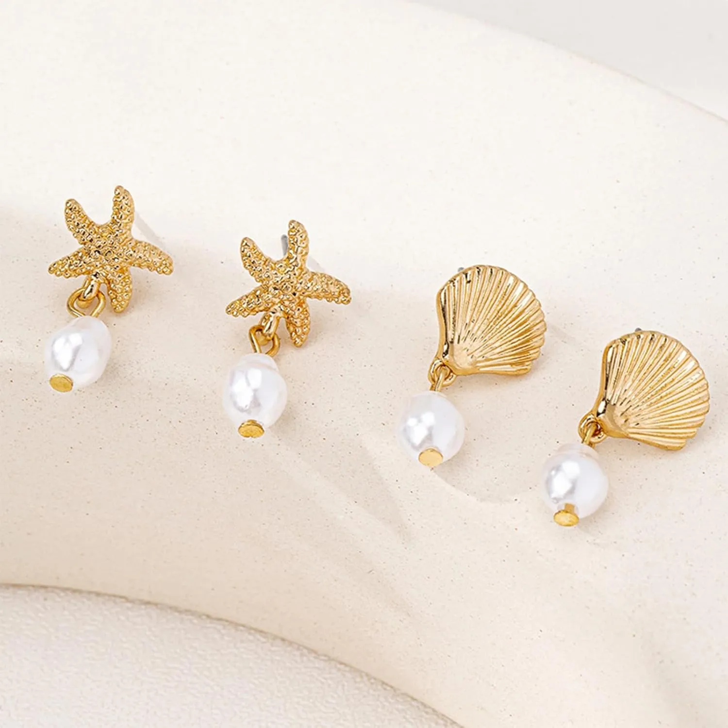 Starfish Shell Earrings Beach Jewelry for Women Lightweight Elegant Pearl Drop SeaShell Beach Earrings with Nautical Charm for Summer Vacations Coastal Accessories