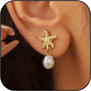Starfish Shell Earrings Beach Jewelry for Women Lightweight Elegant Pearl Drop SeaShell Beach Earrings with Nautical Charm for Summer Vacations Coastal Accessories
