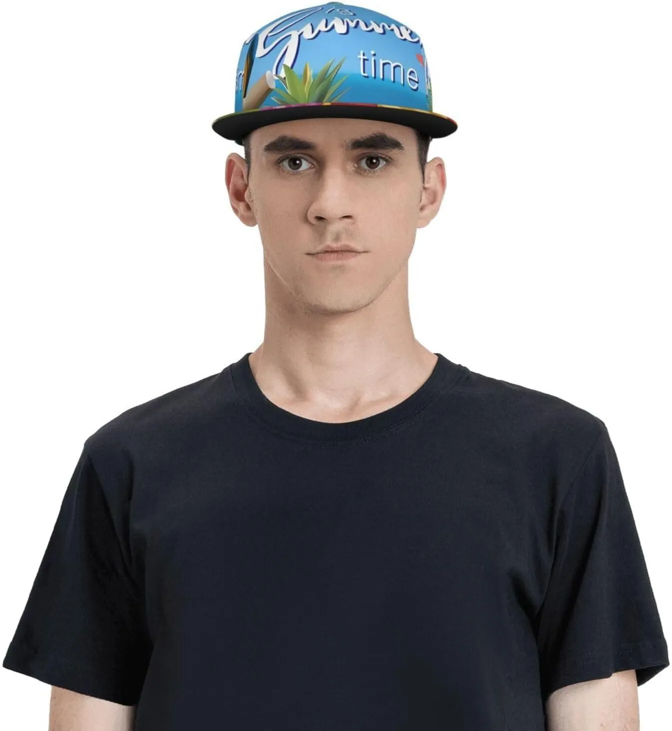 Summer Parrot Pineapple Bird Printed Baseball Cap, Flat Brim Hats for Men Women, Funny Adjustable Snapback Hats