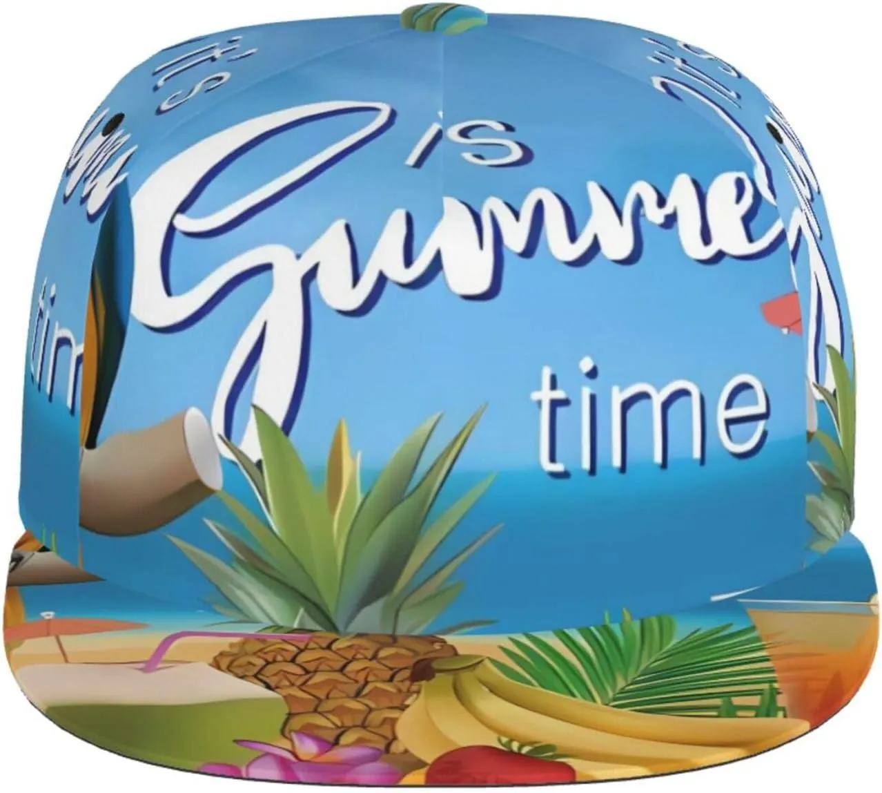 Summer Parrot Pineapple Bird Printed Baseball Cap, Flat Brim Hats for Men Women, Funny Adjustable Snapback Hats