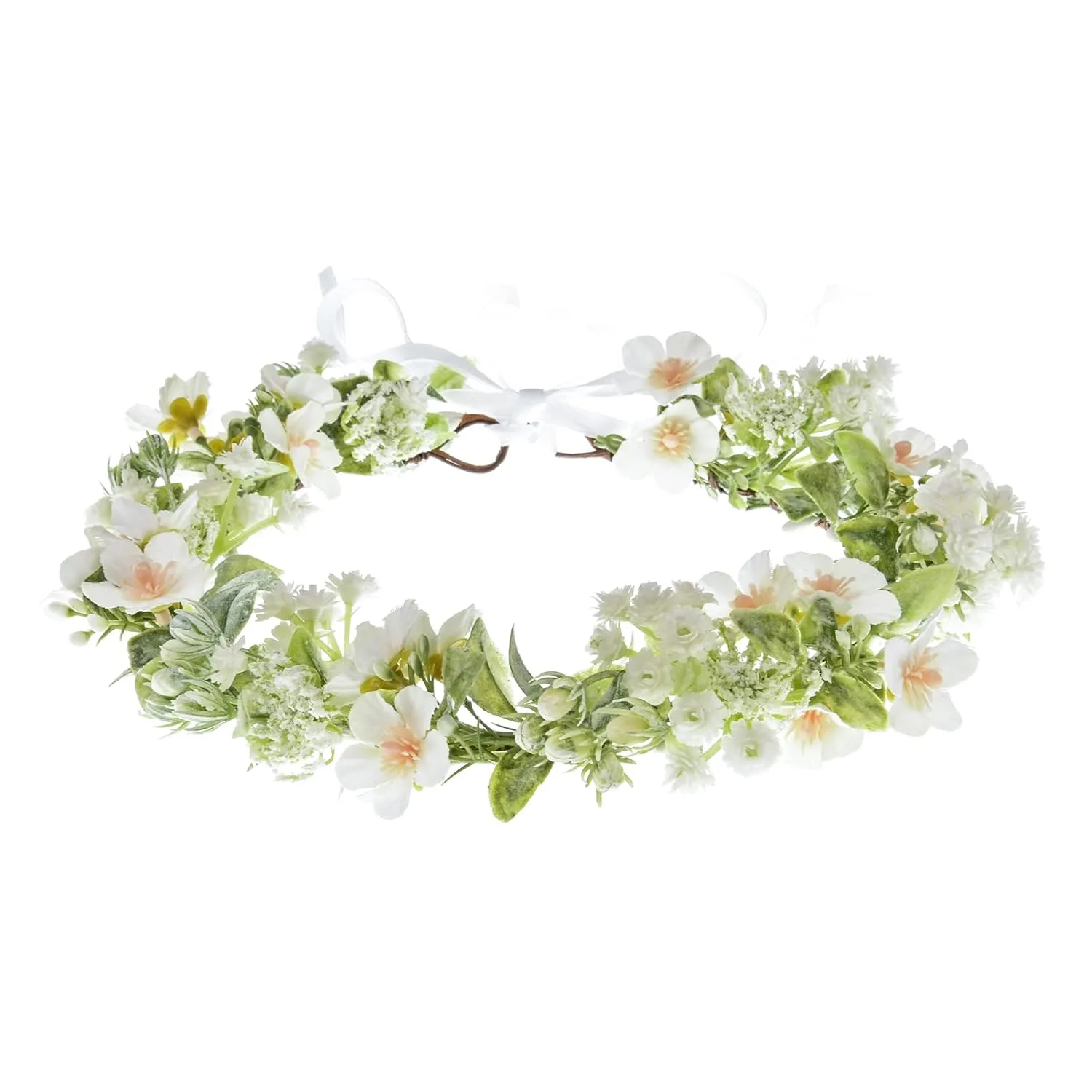 Vividsun Bridal Green Leaf flower Crown Eucalyptus Floral Headband Wedding Festivals Photo Props (I/white green)