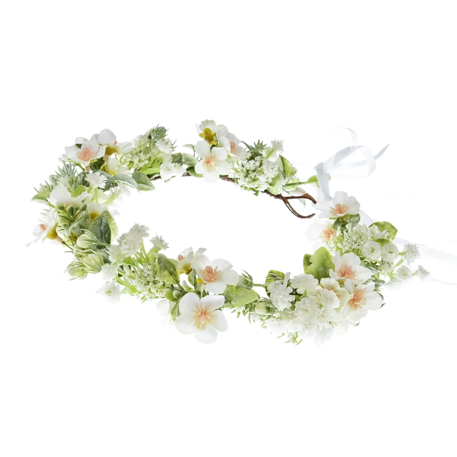 Vividsun Bridal Green Leaf flower Crown Eucalyptus Floral Headband Wedding Festivals Photo Props (I/white green)