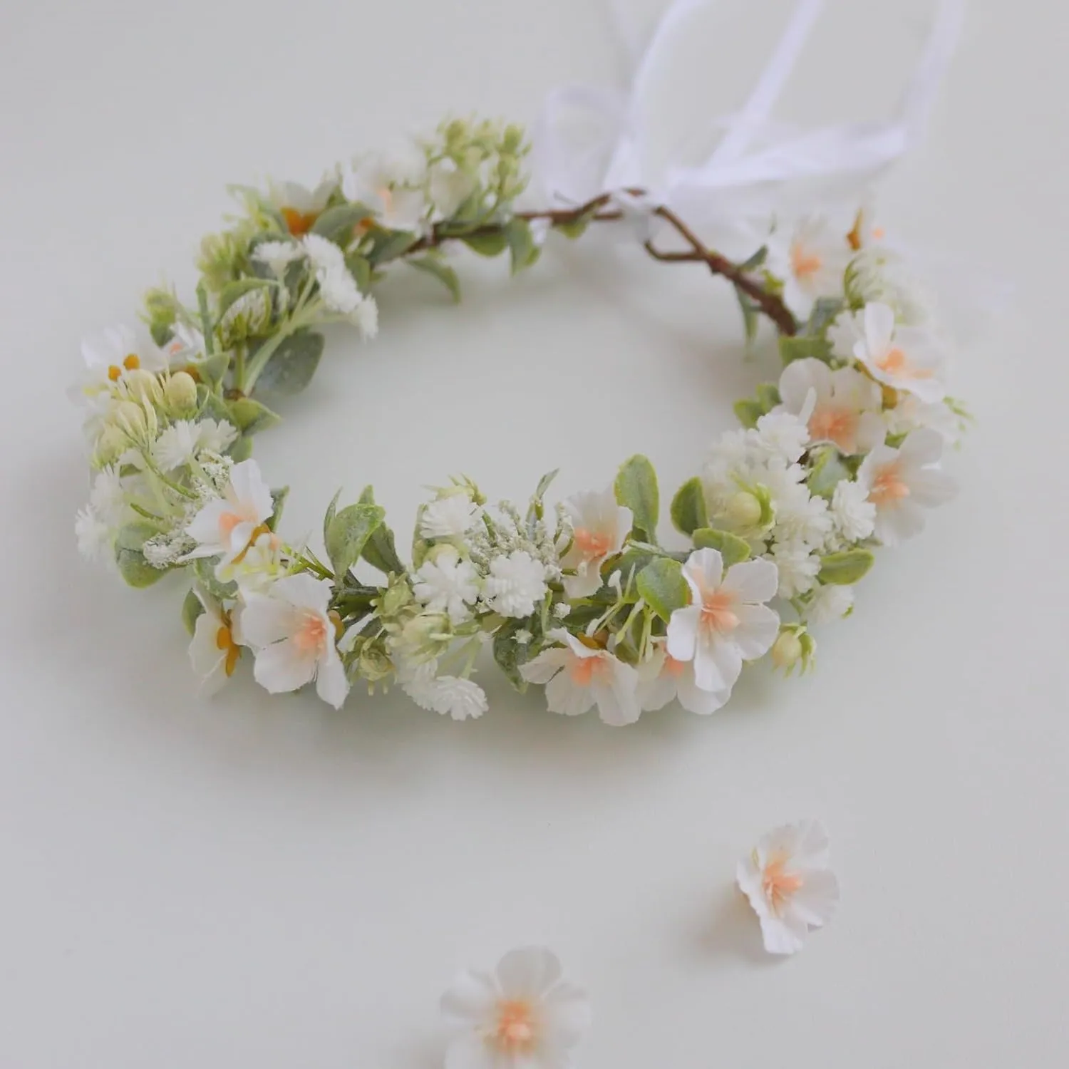 Vividsun Bridal Green Leaf flower Crown Eucalyptus Floral Headband Wedding Festivals Photo Props (I/white green)