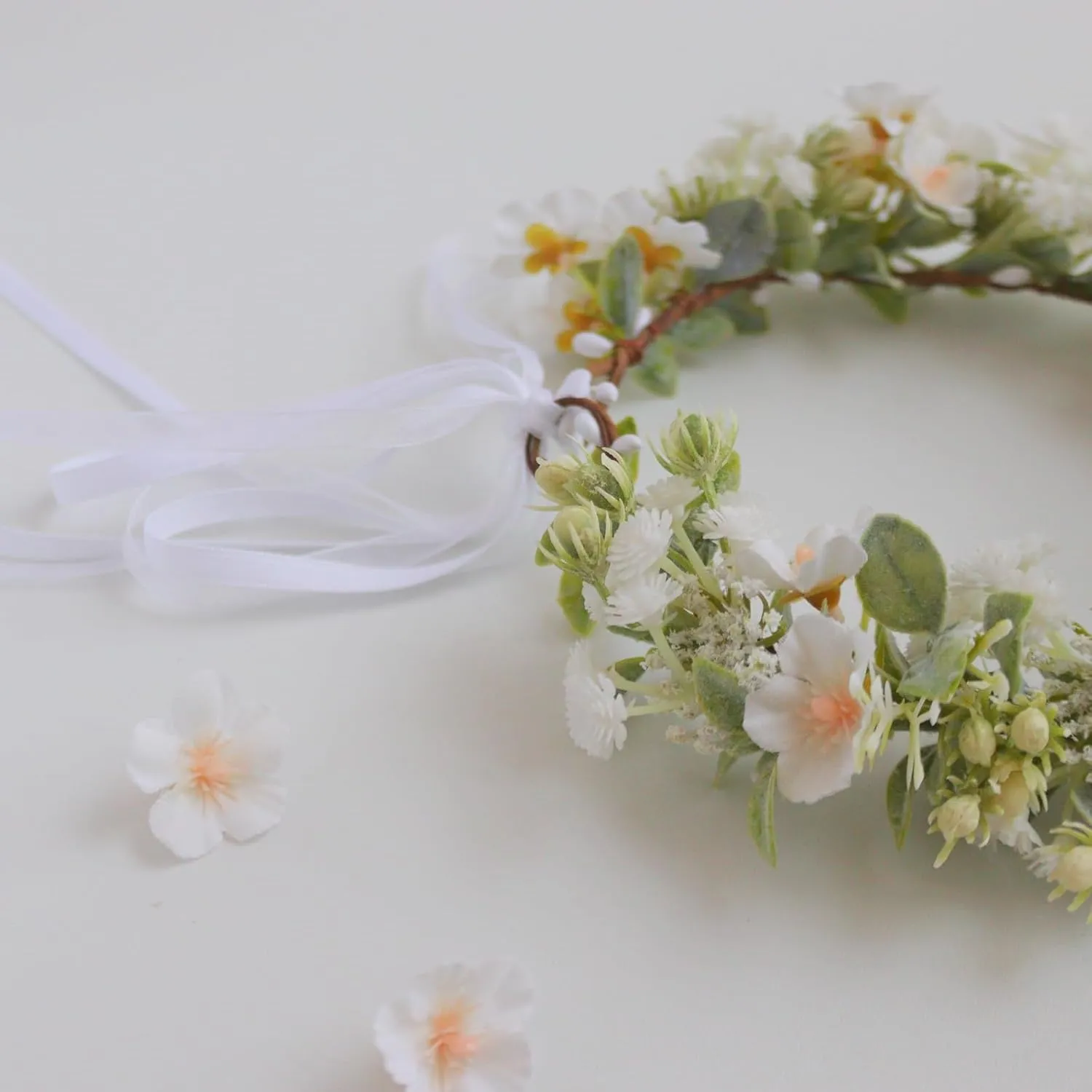 Vividsun Bridal Green Leaf flower Crown Eucalyptus Floral Headband Wedding Festivals Photo Props (I/white green)